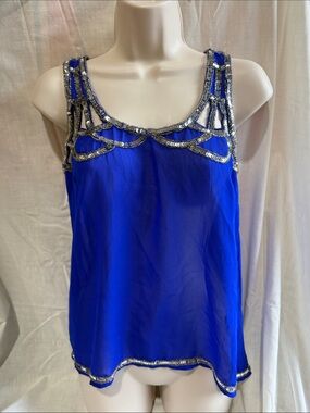 Charlotte Russe Embellished Royal Blue Sleeveless Tank Top